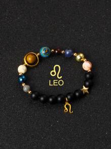 1 pieza Brazalete con universo, galaxia, ocho planetas, 12 constelaciones para mujer, de piedra natural, sistema solar, pulsera con signos del zodiaco Libra, Virgo, Leo, joyería de color dorado de acero inoxidable, colgante de constelación, regalo de joyería para parejas el Día de San Valentín