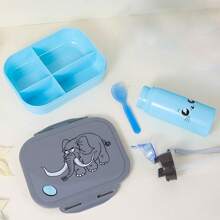 Adorable Square Lunch Box Set 2 Pieces Bento Box With Cup, Flip Top Lid Dividers Reusable Washable Water Cup Included Perfect Portable Meal Solution For Work Or School - Multicolor - View 7