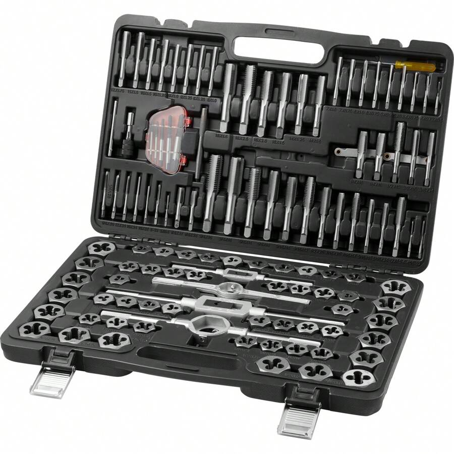 Tap And Die Set, 116-Piece Include Metric And SAE Size, Bearing Steel Taps And Dies, Essential Threading Tool For Cutting External Internal Threads, With Complete Accessories And Storage Case