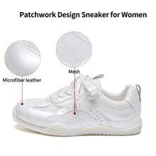 somiliss Sporty Slip-Resistant Women's Athletic Shoes, Front Tied Genuine Leather Mesh Breathable Comfortable Faux Pearl White Soft Lightweight Tennis Running Shoes, 2024 Summer Low Vamp Versatile Flat Outdoor Walking Shoes - Pearl White - View 5