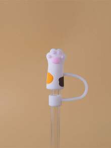 1pc Cute Cat Paw Straw Cover, Dust-Proof Cap Decorative Soft Rubber Straw Cover, Fun Cartoon Party Straw Cap - Multicolor - View 8