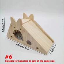 1 件装木制房屋玩具，适合仓鼠和沙鼠，攀爬游乐场，配有滑梯、跷跷板、楼梯、秋千、轮子，适合小动物