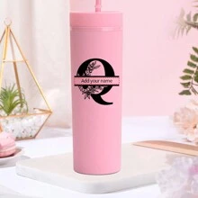 1入組個性化A-Z字母圖案16盎司純色塑料水瓶，客製化姓名飲用杯，適用於夏季和冬季飲料，扁平底部牛奶咖啡杯，旅行配件，節日伴娘新娘禮物 - 玫紅色 - 查看 18