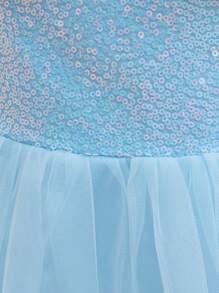 Vestido de princesa de tul azul con hombros descubiertos para niñas, adecuado para fiestas - Azul - Ver 8