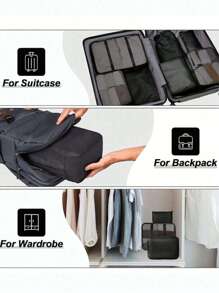 9pcs Portable Travel Organizer Set, Including Large Capacity Handbag, Cosmetic Brush Bag, Clothes Storage Bag, Shoe Bag, Flat Pocket, Bottle Bag, Drawstring Bag, Travel Suitcase, Luggage Dividers, Underwear Storage Bag, Perfect For Maternity And Travel, Suitable For Shirts, Underwear, Clothes, Cosmetic And Toiletry Items Including Makeup Powder, Liquid Foundation, Eye Shadow, Eye Liner, Powder Puff, And Other Cosmetic Tools Such As Eyelash Curler And Lip Liner,Boho Vibes