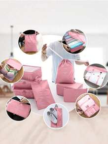 9pcs Portable Travel Organizer Set, Including Large Capacity Handbag, Cosmetic Brush Bag, Clothes Storage Bag, Shoe Bag, Flat Pocket, Bottle Bag, Drawstring Bag, Travel Suitcase, Luggage Dividers, Underwear Storage Bag, Perfect For Maternity And Travel, Suitable For Shirts, Underwear, Clothes, Cosmetic And Toiletry Items Including Makeup Powder, Liquid Foundation, Eye Shadow, Eye Liner, Powder Puff, And Other Cosmetic Tools Such As Eyelash Curler And Lip Liner,Boho Vibes