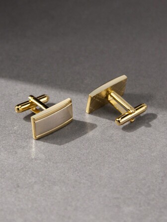 1 Pair Gold Polished Brushed Copper Square Cufflinks For Men