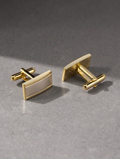 1 Pair Gold Polished Brushed Copper Square Cufflinks For Men