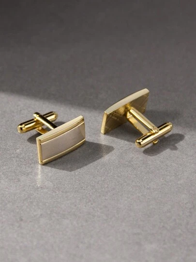 1 Pair Gold Polished Brushed Copper Square Cufflinks For Men