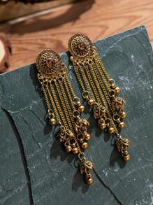 1对复古水钻流苏铃铛吊坠耳环，适合女士派对佩戴 - 彩色的 - 查看 8