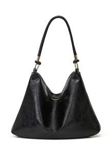 歐美新款時尚復古PU皮革肩袋，女性上班通勤手提包 - 黑色 - 查看 4