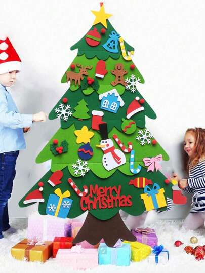1 set di 21/32 pezzi Albero di Natale per bambini di 100 cm da appendere al muro, strisce in feltro per albero di Natale, decorazioni staccabili, decorazioni da parete adatte come regali di Natale, decorazioni per porte di casa, decorazioni per compleanni, decorazioni natalizie per la casa, decorazioni per la stanza in inverno