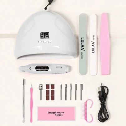LULAA Uv Led光療機套裝15件裝,附帶uv燈、電動指甲鑽、鋼筆推器、塵刷、磨光塊、角質叉、美甲修飾裝飾品,美甲工具diy沙龍家用禮物