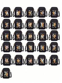 1入款式時尚簡約的斜跨式迷妹包，熊ko u木印花錢包，帶電話口袋，適用於休閒旅行、返校禮物