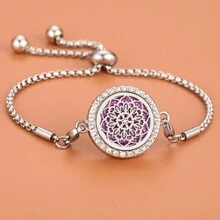 Aromatherapy Bracelet Aromatherapy Diffuser Jewelry Adjustable Chain Crystal Locket Perfume Diffuser Bracelet For Women Men Flower Love Cat Aroma Diffuser Bracelet Bangle - Silver - View 7