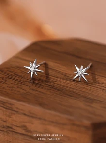 Star Zirconia Small Piercing Stud Earring 925 Sterling Silver Fine Jewelry Chic Zirconia Star Shape Earrings
