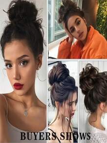 Synthetic Curly Hair Bun With Rubber Band Black Brown Donut Updo Hairpiece For Messy Chignon And Stylish Look Hair Accessories Hair Scrunchies Extension - Black Brown - View 3