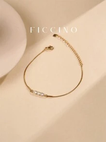 FICCINO Simple Classic Gold-Plated Cubic Zirconia Titanium Steel Adjustable Bracelet For Women, Daily Wear All-Match Style - 299b - View 4