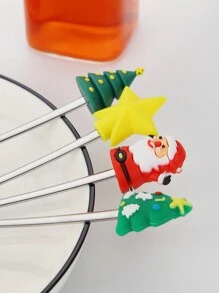 不锈钢圣诞礼物餐具套装，可爱的甜点勺和叉子，圣诞礼物礼物，礼品盒包装，配有圣诞老人、雪人、圣诞礼物树和袜子形手柄，非常适合茶、咖啡、甜点和混合居家房间装饰、厨房、圣诞礼物、学校用品 - 彩色 - 查看 10