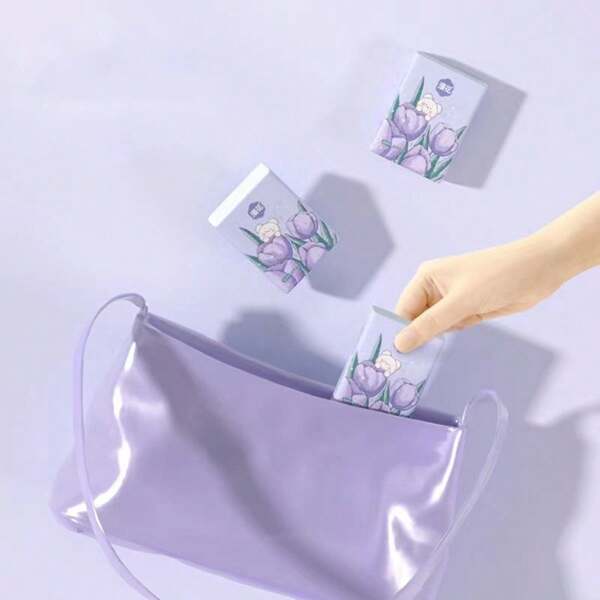 Paquete de 10 pañuelos de papel con estampado floral, paquete de papel higiénico portátil mini para estudiantes