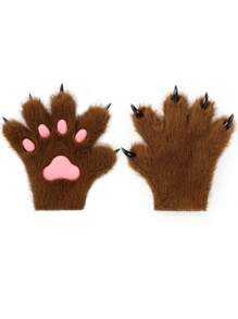 Furry Fur Cat Wolf Fox Dog Fluffy Animal Paws Claws Gloves Mittens Hands Costume Cosplay For Kids Halloween