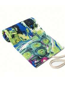 1支/2支装素描铅笔套装，彩色大容量收纳铅笔盒，带橡皮擦，多功能多款式化妆刷笔收纳笔袋，带系带大容量收纳袋，适用于办公旅行，返校季，铅笔袋，书包，文具 - 黑色 - 查看 6