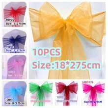 10pcs Organza Chair Sashes, Black Butterfly Chair Back Decorations, 18cm Wide X 275cm Long, For Wedding, Saudi National Day Party, Christmas Events And Celebrations, DIY Chair Decor