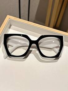 1 par de gafas con lentes transparentes con montura de estampado de leopardo en estilo cat-eye oversize Y2K para mujer, accesorios de gafas minimalistas transparentes de uso diario para mujeres - transparente - Ver 14