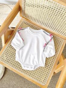 Pelele de manga larga con lazo lindo para bebé recién nacido niña, primavera y otoño - Blanco - Ver 4