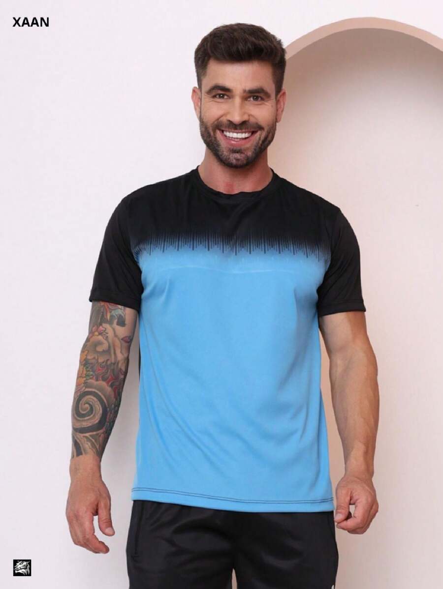 Xaan Men's Sublimated Dry Fit T-Shirts For Gym Premium Running - 淺藍色 - 查看 1