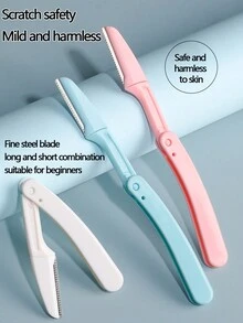 6pcs Safety Foldable Eyebrow Razors, Stainless Steel Blade Beauty Tool For Beginners - Multicolor - View 1