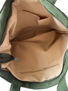 多口袋純色大容量肩袋，時尚簡約，適用於上班、旅遊、學習和購物，多口袋可攜帶布袋。 - 綠色 - 查看 9