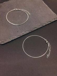 2pcs/set Stainless Steel Silver Minimalist Style Bracelet For Men - Silver - View 6