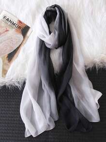 1條190*70cm黑白灰長款雪紡純色女士圍巾，披肩頭巾 - 黑與白 - 查看 1