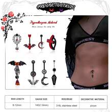 1 件装朋克哥特式蝙蝠恐龙骷髅肚脐环玫瑰肚脐环透明 CZ 14G 不锈钢蝴蝶肚脐穿孔阴阳八卦肚脐钉心形肚脐环肚脐环吊坠肚脐穿孔首饰女孩姐妹万圣节礼物最好的朋友礼物 - 彩色 - 查看 2