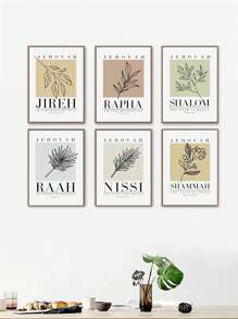 6pcs Modern Minimalist Bible & Christian Plant Wall Decor Art Prints (No Frame)