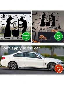 萬聖節派對裝飾牆貼窗戶裝飾套裝，包含2個女巫、蝙蝠、蜘蛛、老鼠和烏鴉，適用於玻璃裝飾，客廳和臥室牆壁 - 彩色 - 查看 5