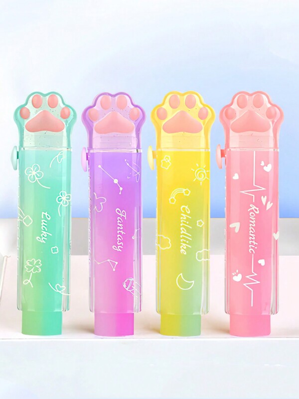 1/4pcs Jelly Color Paw Eraser Super Cute Cat Rubber Correction Tool For Pencil Cleaning Office School Correcting Back To School