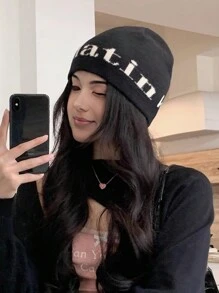 1 件女士针织无檐便帽，新款秋冬保暖字母图案无檐便帽，户外百搭护耳帽情人节 - 彩色 - 查看 3