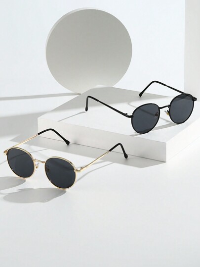 2pcs Retro Small Round Frame Women's Fashion Eyeglasses Beach Accessories For Women Glasses Shades For Summer Beach Vacation,Outdoor,Travel Vintage Style Oversized Round Frame For Going Out Outfit,Back To School