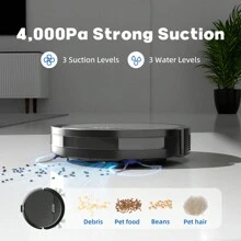 Robot Vacuum And Mop, 4000Pa Strong Suction Power Vacuum Mop Robot, Wi-Fi/App/Alexa, Self-Charging Robotic Vacuum For Hard Floor, Pet Hair And Low-Piled Carpet, Slim Design, Black - 查看 7