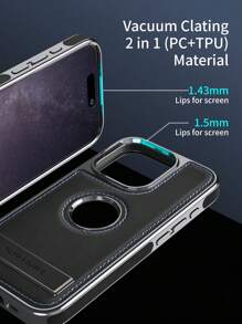 PULOKA Casing Ponsel dengan Stand dan Holder Pengisian Daya Nirkabel, Kompatibel dengan iPhone 15 Pro Max 14 13 12 11 - Casing Ponsel Kulit Imitasi Gaya Vintage - Hitam - View 3