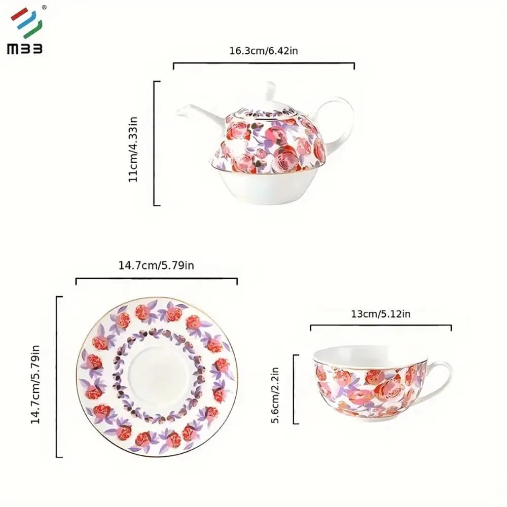 Ceramic Teapot Single Set Of 3, Including Teapot, Teacup And Saucer