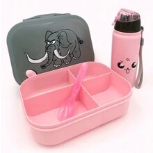 Adorable Square Lunch Box Set 2 Pieces Bento Box With Cup, Flip Top Lid Dividers Reusable Washable Water Cup Included Perfect Portable Meal Solution For Work Or School - Multicolor - View 9