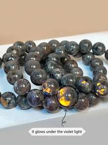 1pc Luminous Flint Stone Beads Bracelets Jade Beaded Bracelet Obsidian Elastic Bracelet Fashion Men Women Elastic Yoga Charm Bracelet (8mm) - Grey - View 3