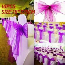 10pcs Organza Chair Sashes, Black Butterfly Chair Back Decorations, 18cm Wide X 275cm Long, For Wedding, Saudi National Day Party, Christmas Events And Celebrations, DIY Chair Decor