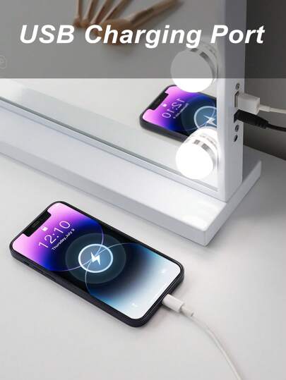 FENCHILIN Holly Wood Spiegel Lighting LED Type USB Charging Port 15 Dimmer Lights Verlichting Modes Make Up Wand Mounted Wit 58cmx48cm view 5