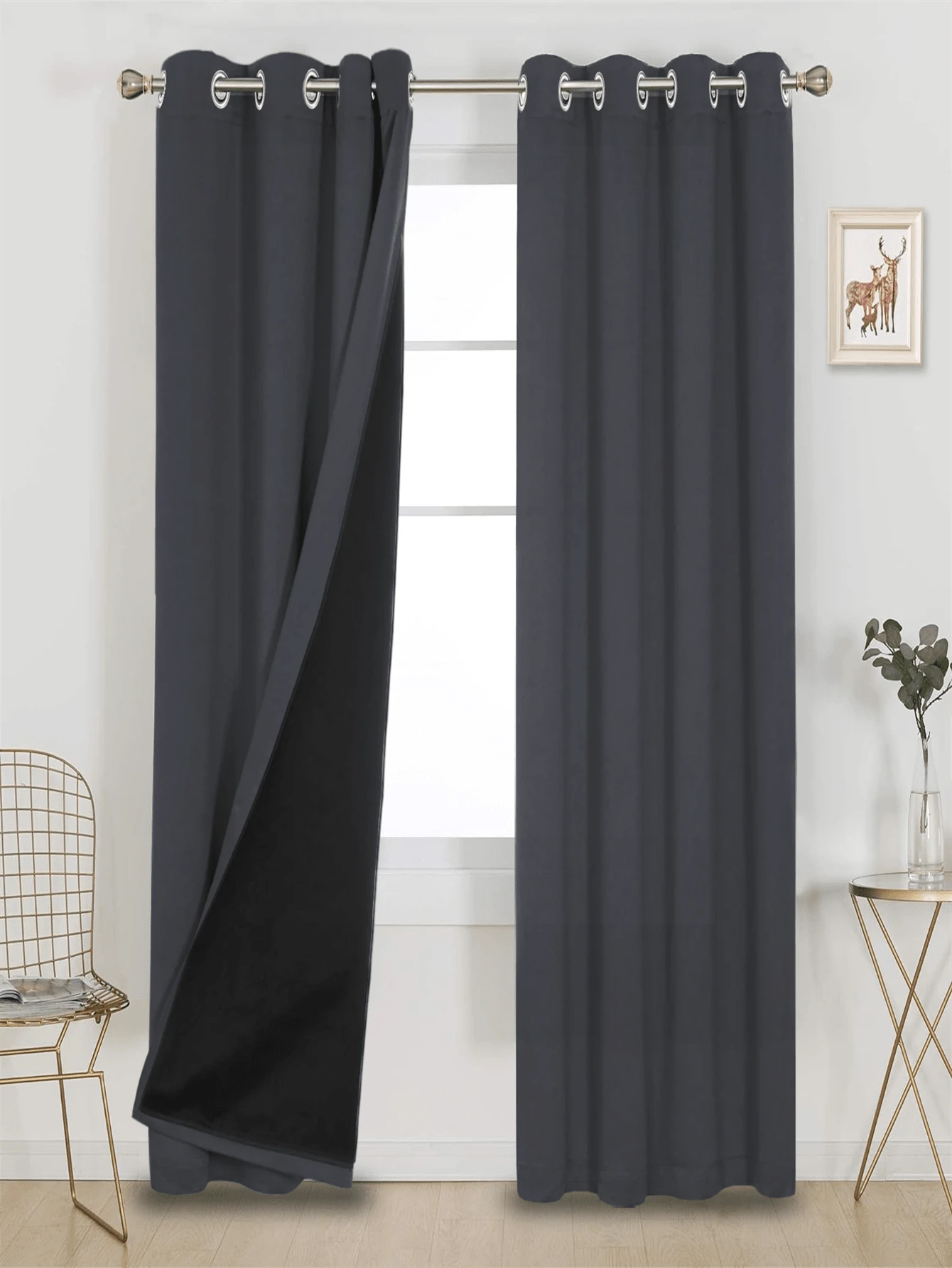 BONZER 具有黑色內襯的卧室隔熱遮光窗簾，降噪扣眼窗簾2片 - 多色/多規格 - 查看 1