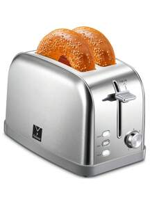 Yabano Retro Bagel Toaster - 2 Slice, 2 Extra Wide Slots, 7 Shade Settings, Defrost/Bagel/Cancel, Removable Crumb Tray, Stainless Steel, Silver - US A Type Plug(110-127V) - View 1