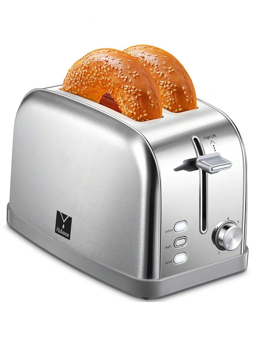 Yabano Retro Bagel Toaster - 2 Slice, 2 Extra Wide Slots, 7 Shade Settings, Defrost/Bagel/Cancel, Removable Crumb Tray, Stainless Steel, Silver - US A Type Plug(110-127V) - View 1
